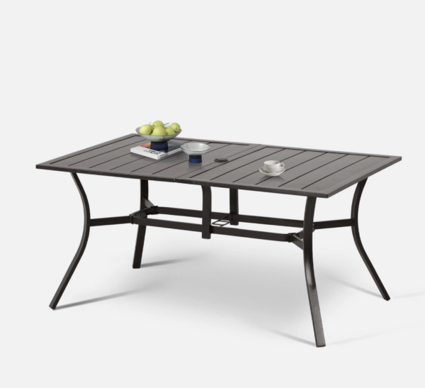 Outdoor Patio Dining Metal Table w/ Umbrella Hole for Garden Deck