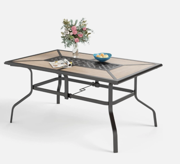 Outdoor Patio Dining Table 6~8 Person Rectangular Garden Tables W/ Umbrella Hole